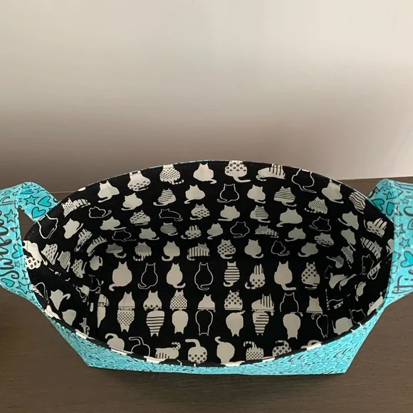 Swiftie Fabric Basket in Aqua and Turquoise Blue Taylor Swift Fabric and Cat - Picture 10 of 11